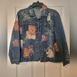 Chico's Multicolor Patchwork Embroidered Jean Jacket Chico's Sz 1/US M